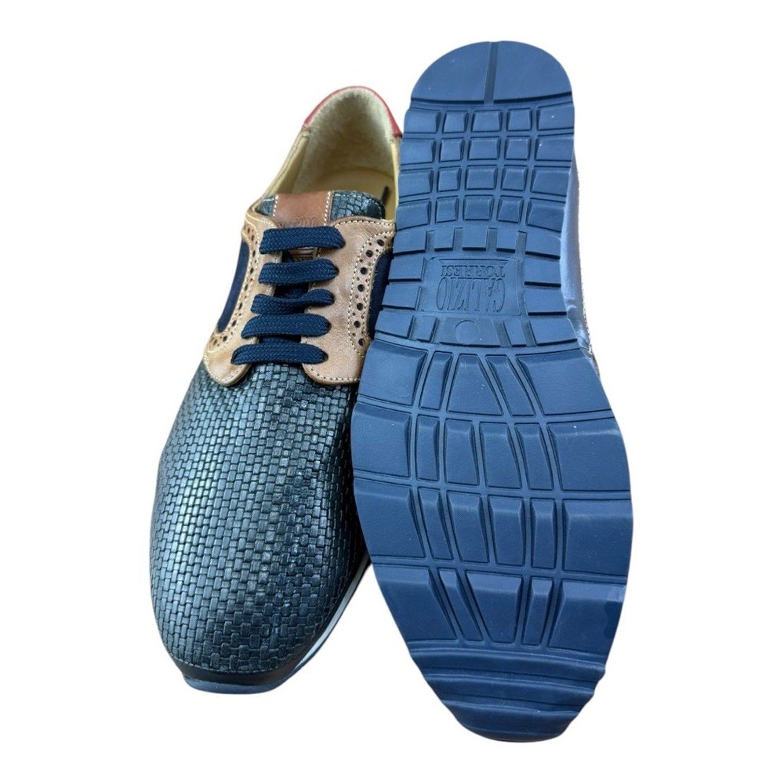 Galizio Torresi Men’s Designer Leather Casual Sneakers size 8.5-9 42 Navy Blue.
