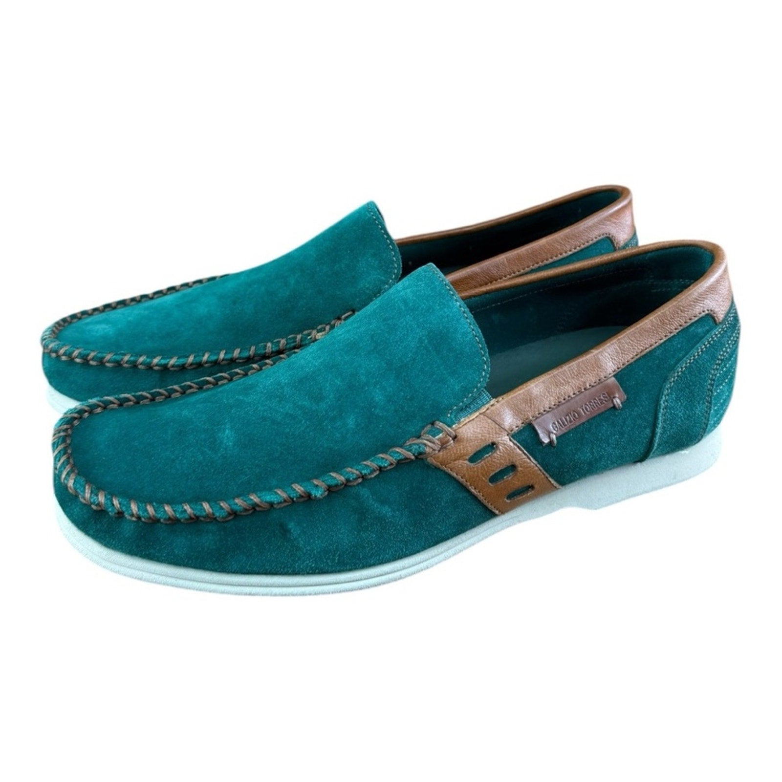 Galizio Torresi Men’s slip on Leather Green Brown shoes penny loafers.