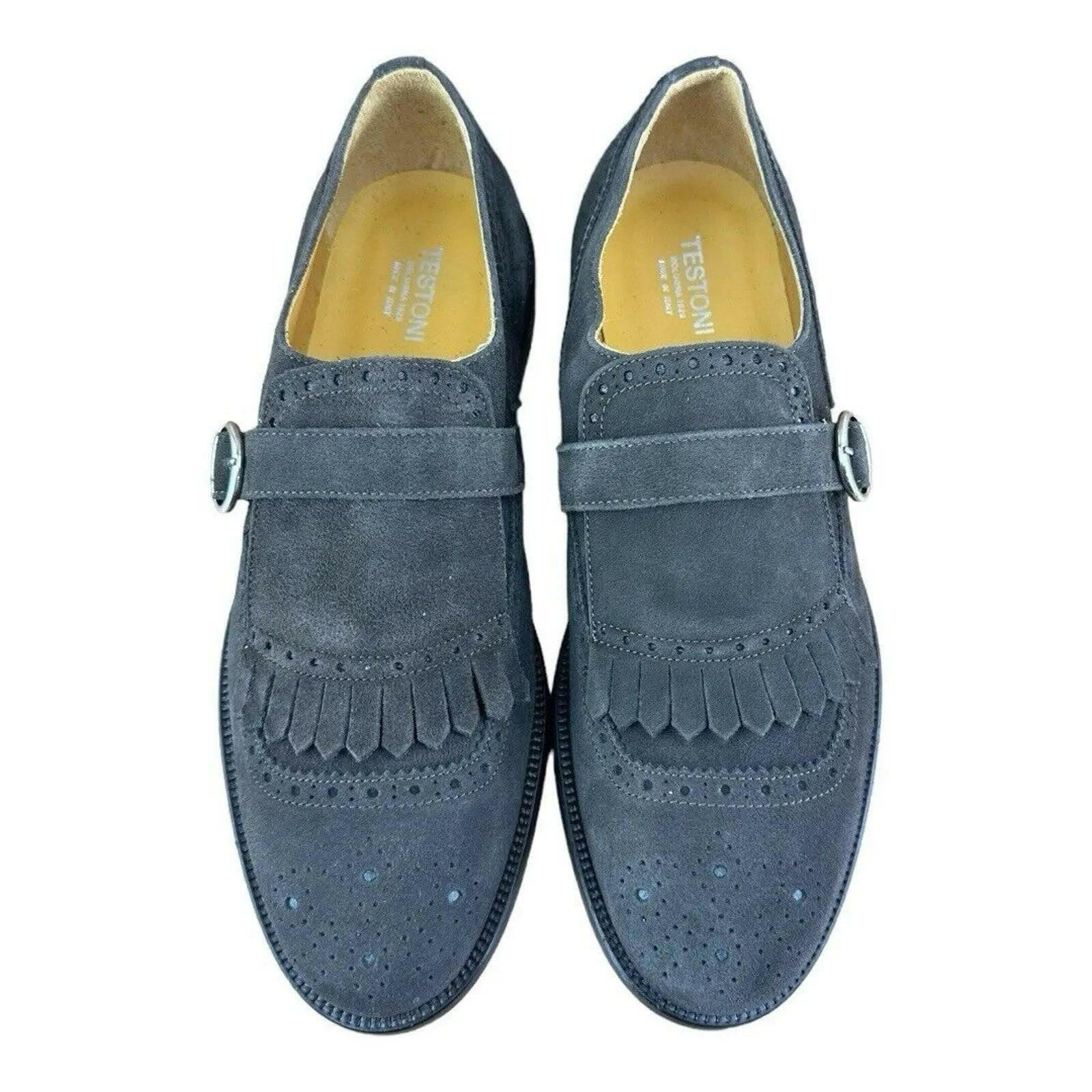 Testoni Bologna Suede Dark Brown Loafers Oxfords buckle Shoes Size US 12|45 Eu.