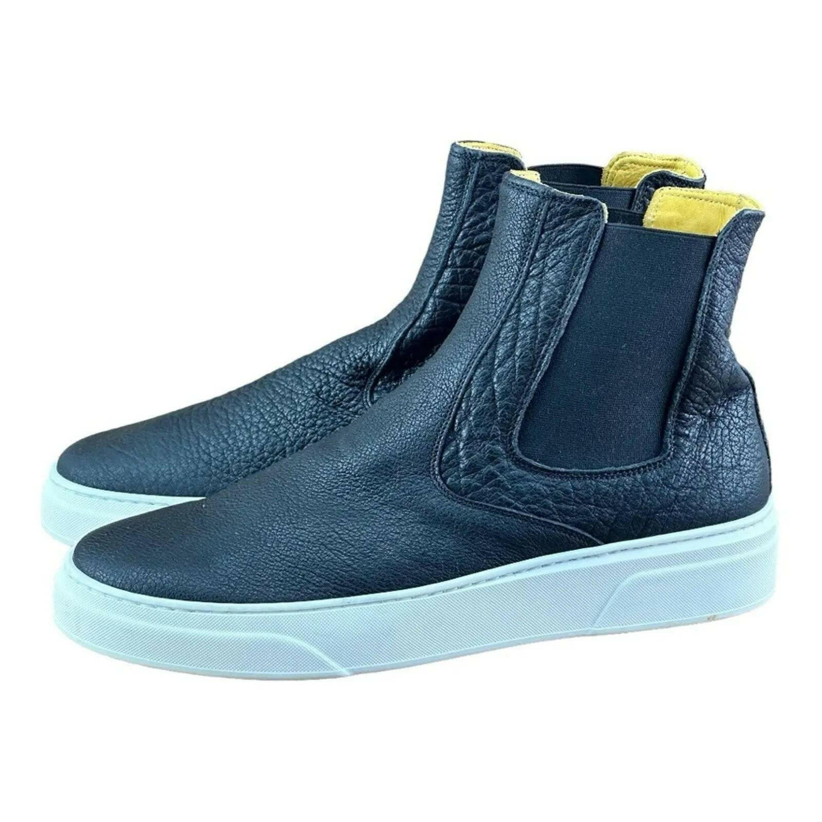 Drudd men Crust Leather boot Black High Top Sneakers.