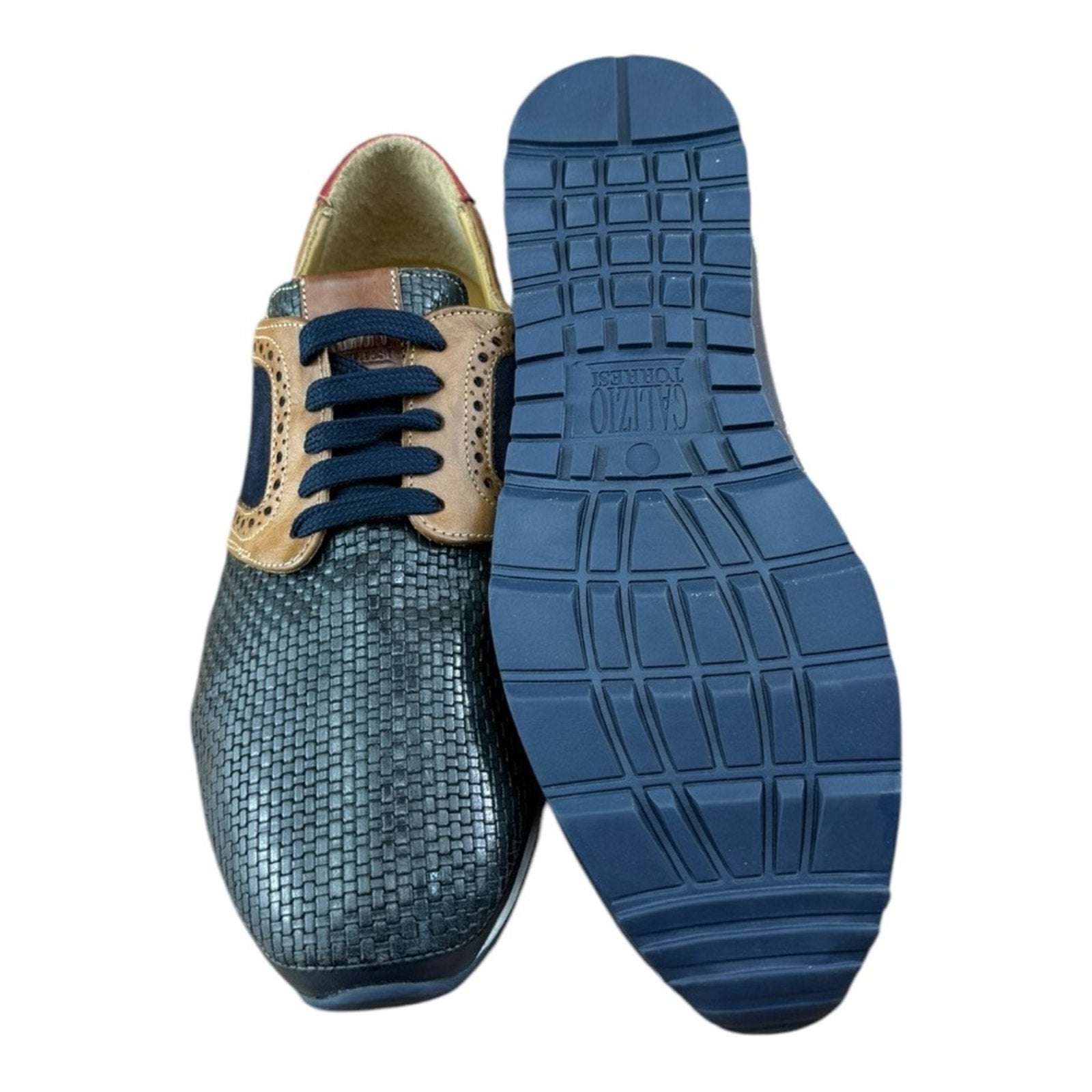 Galizio Torresi Men’s Designer Leather Casual Sneakers size 8.5-9 42 Navy Blue.