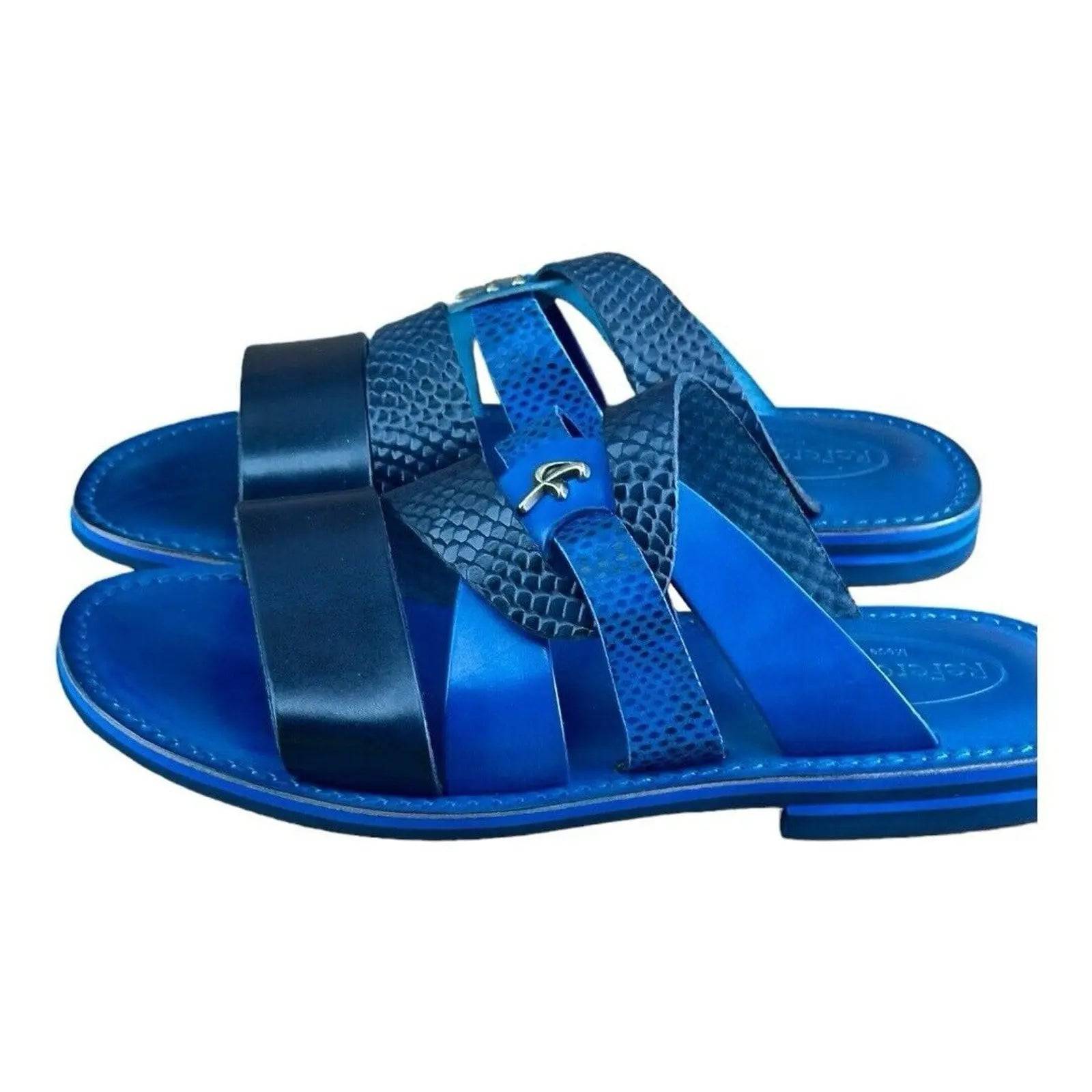 Re Ferdinando Vero Cuoio Blue Slides sandal.