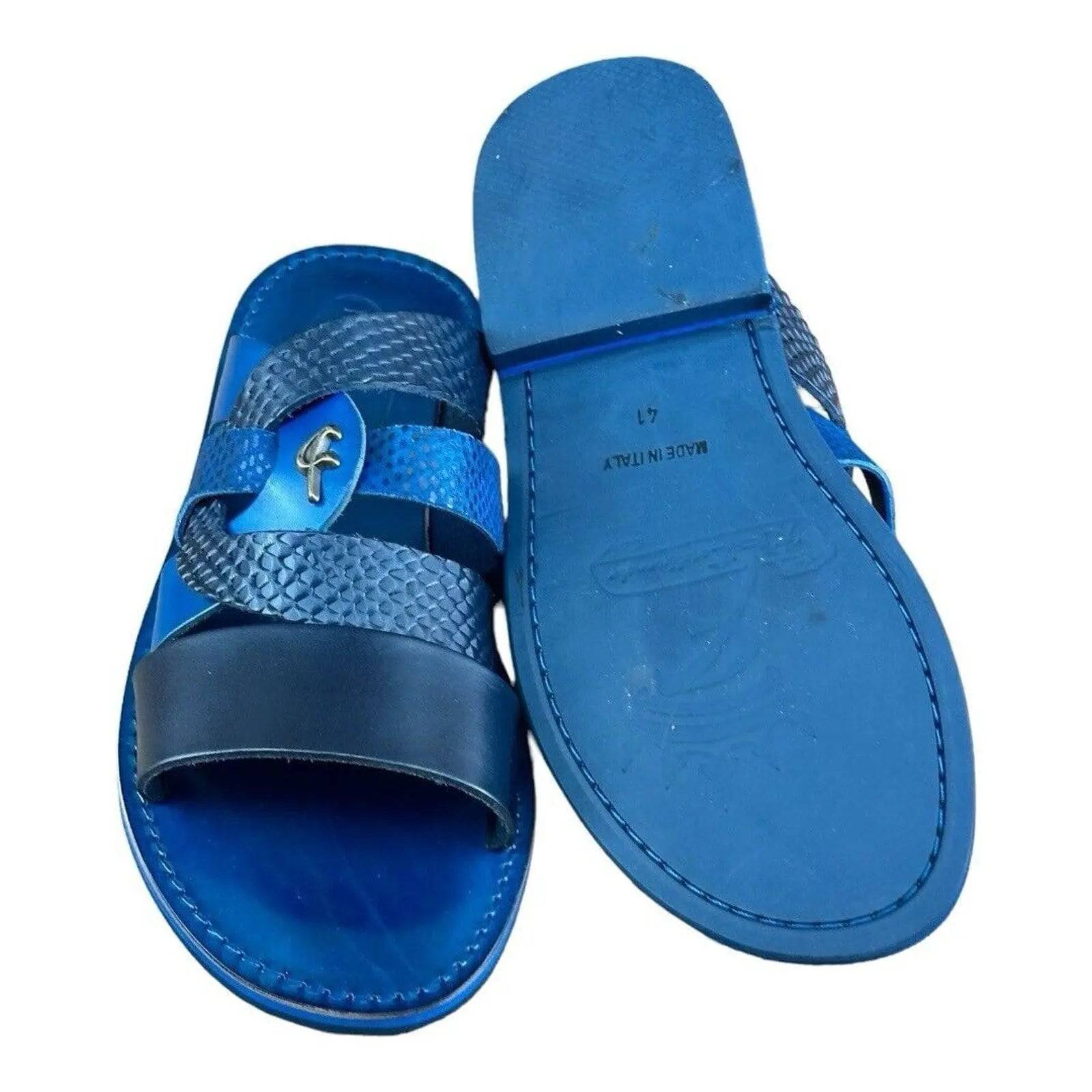 Re Ferdinando Vero Cuoio Blue Slides sandal.