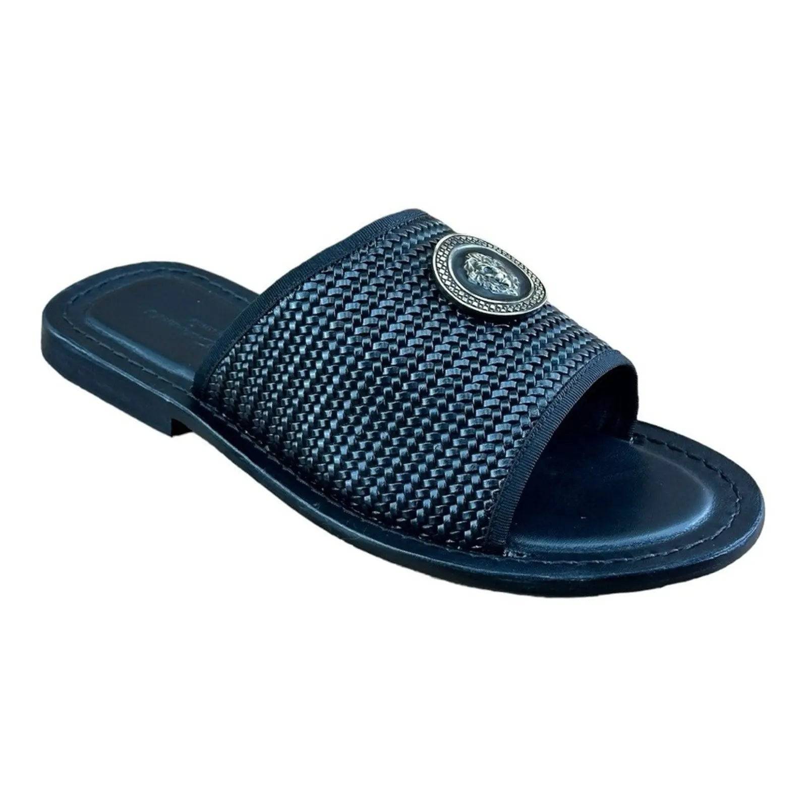 Re Ferdinando Woven Slides sandal Medusa the lion.