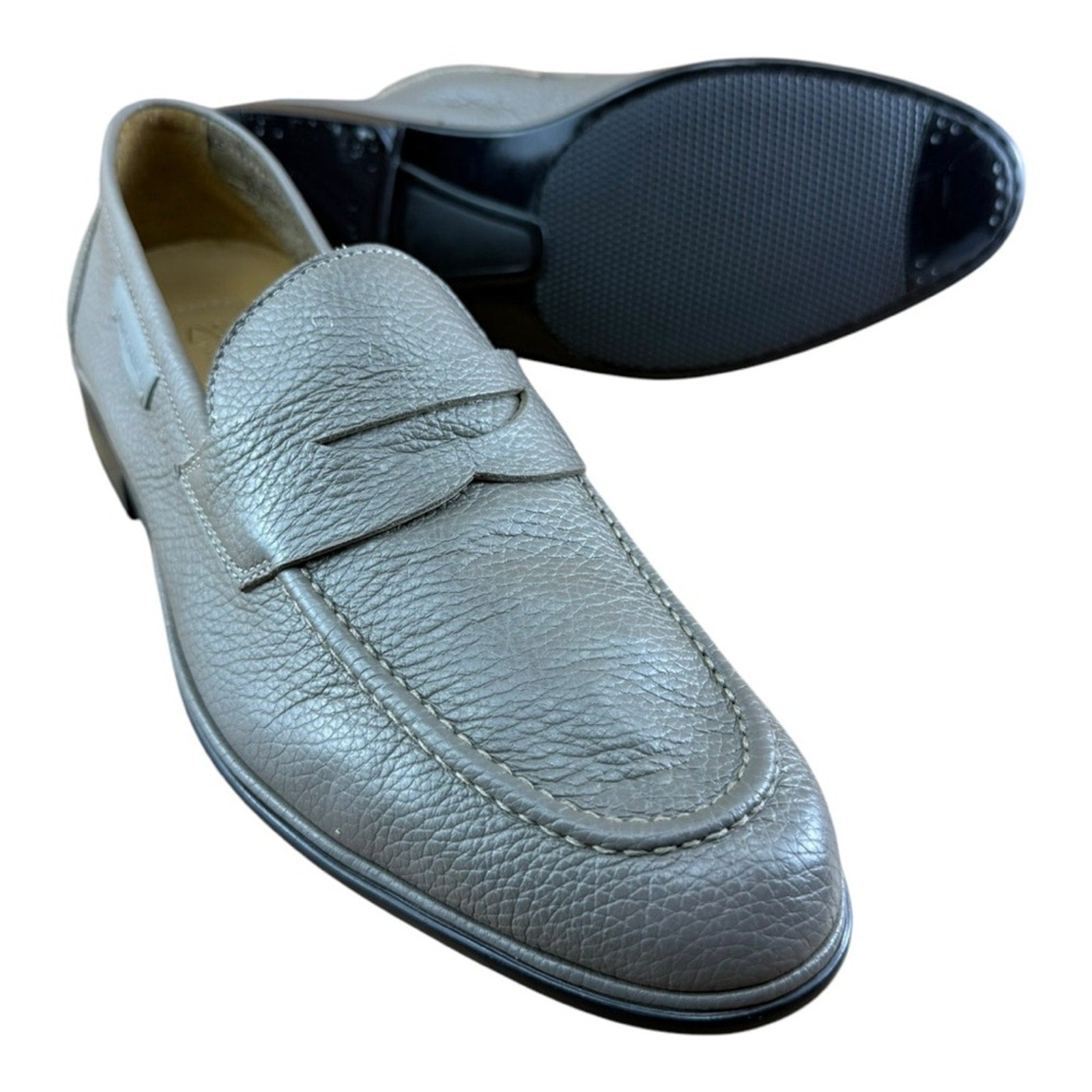 Galizio Torresi Men’s slip on Leather Gray  shoes penny loafers Size 8.5-9 42 EU.