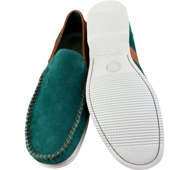 Galizio Torresi Men’s slip on Leather Green Brown shoes penny loafers.