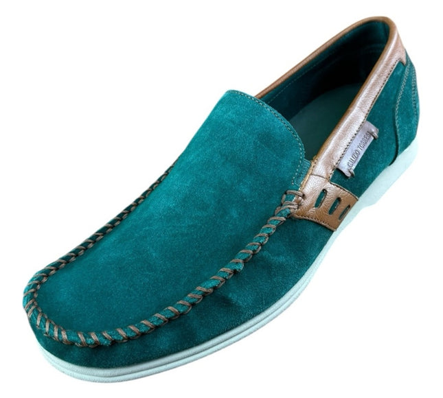 Galizio Torresi Men’s slip on Leather Green Brown shoes penny loafers.