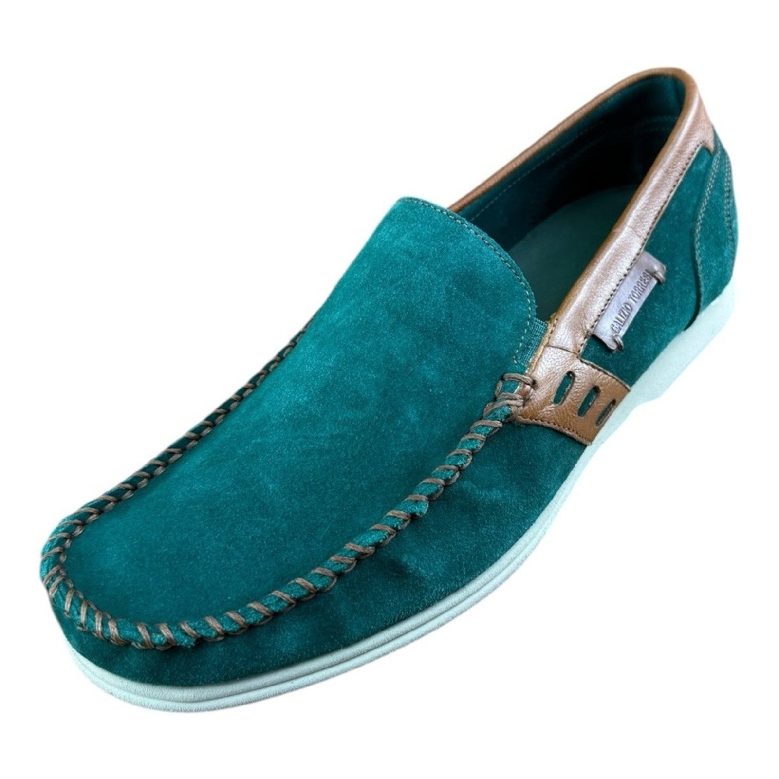 Galizio Torresi Men’s slip on Leather Green Brown shoes penny loafers.