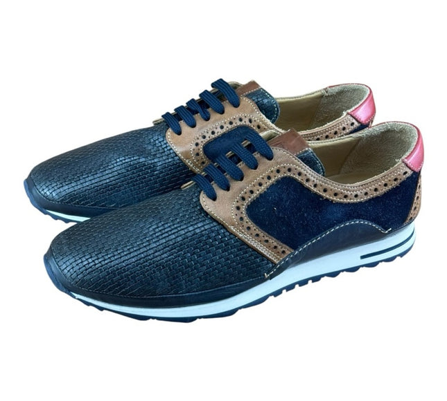 Galizio Torresi Men’s Designer Leather Casual Sneakers size 8.5-9  42 Navy Blue.