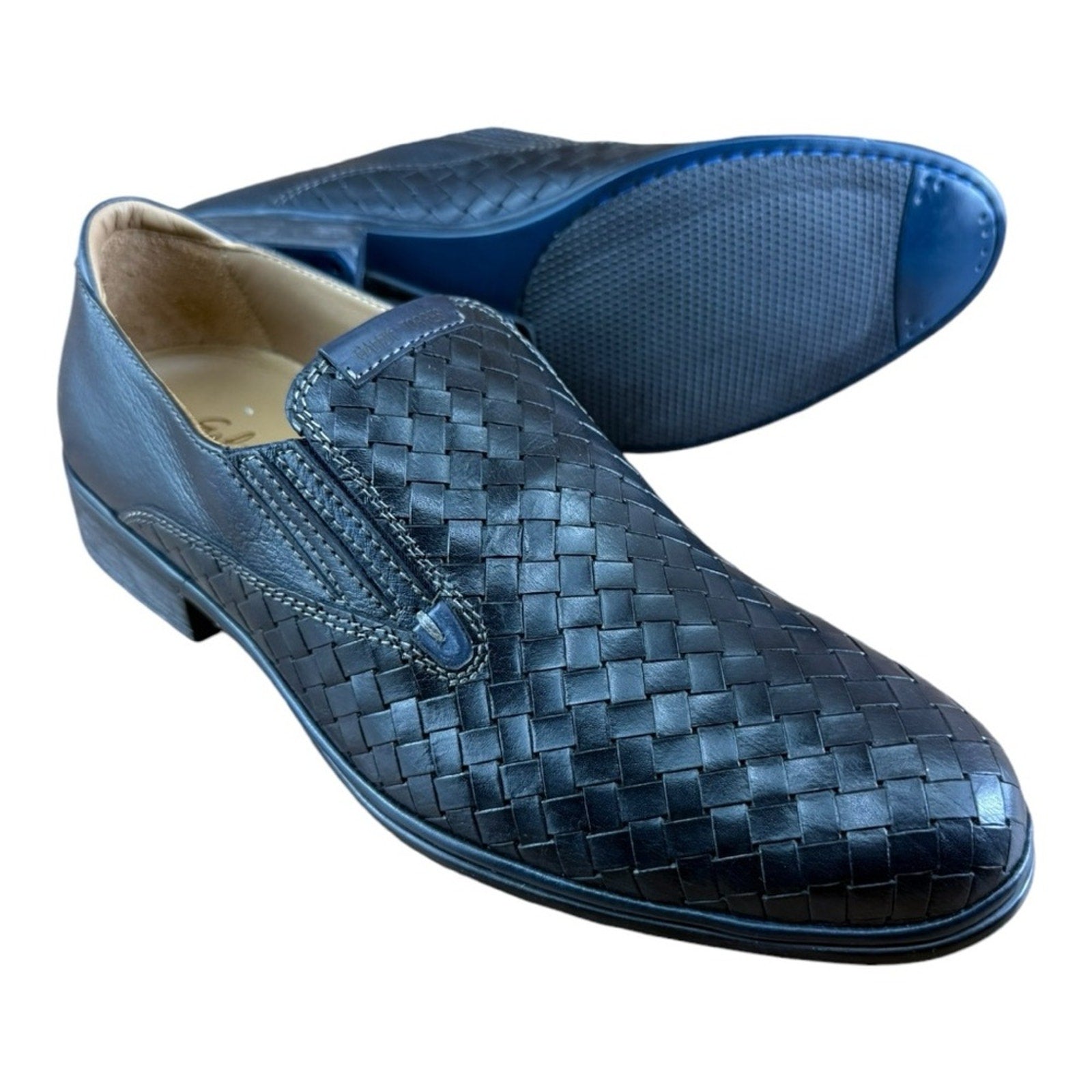 Galizio Torresi Men’s slip on Leather  navy Blue shoes loafers Size 8.5/9|42 EU.