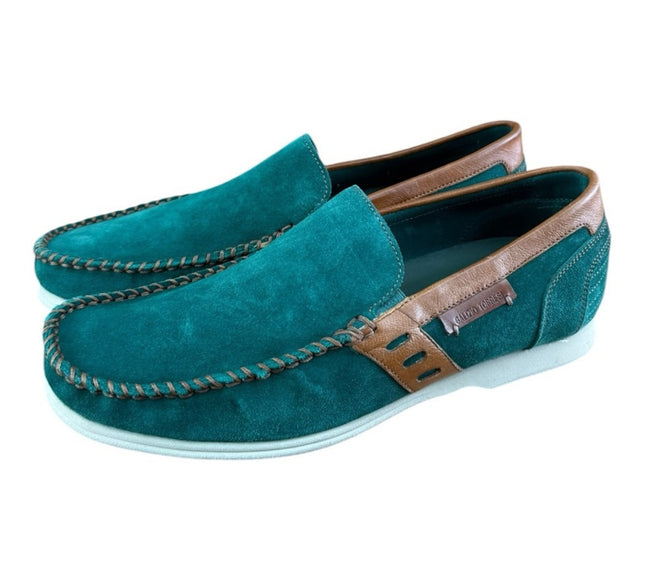 Galizio Torresi Men’s slip on Leather Green Brown shoes penny loafers.