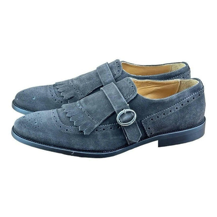 Testoni Bologna Suede Dark Brown Loafers Oxfords buckle Shoes Size US 12|45 Eu.