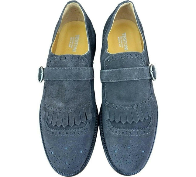 Testoni Bologna Suede Dark Brown Loafers Oxfords buckle Shoes Size US 12|45 Eu.