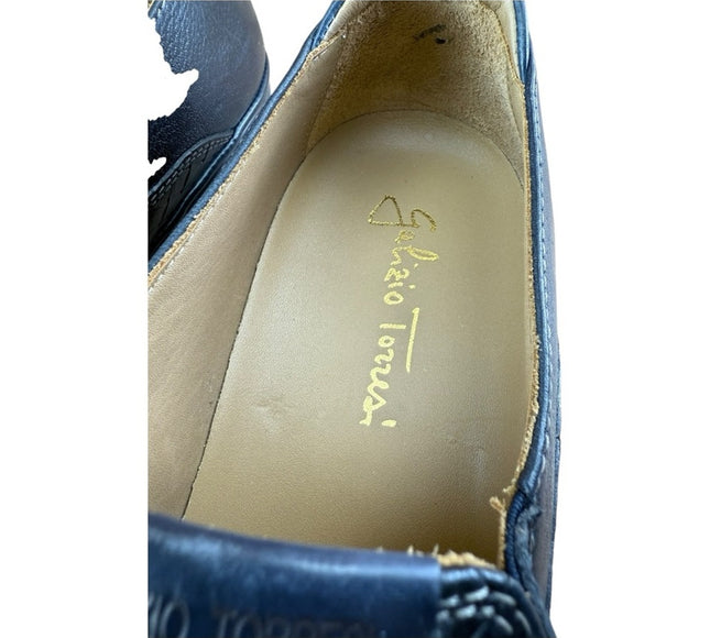Galizio Torresi Men’s slip on Leather  navy Blue shoes loafers Size 8.5/9|42 EU.