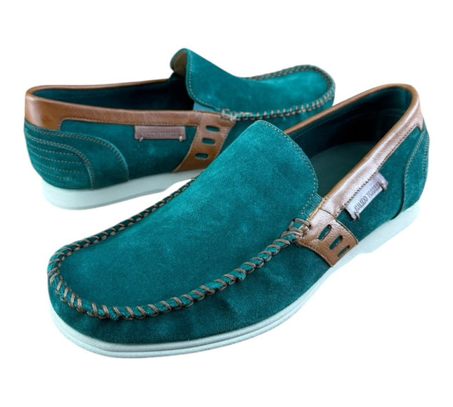 Galizio Torresi Men’s slip on Leather Green Brown shoes penny loafers.