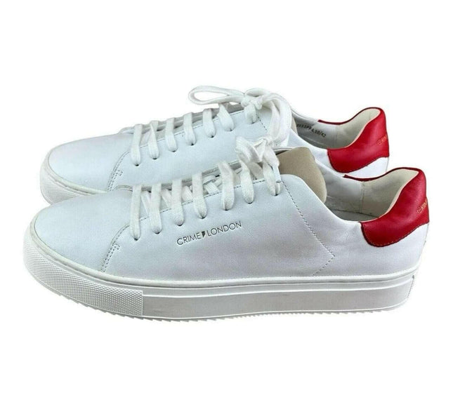 Crime London Men Sneakers Leather White with Red.