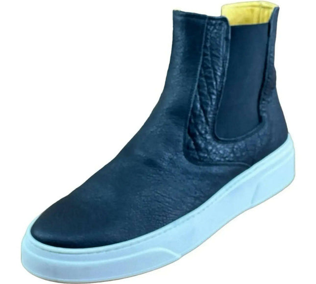 Drudd men Crust Leather boot Black High Top Sneakers.