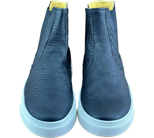 Drudd men Crust Leather boot Black High Top Sneakers.