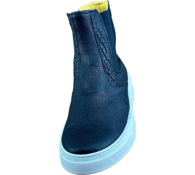 Drudd men Crust Leather boot Black High Top Sneakers.