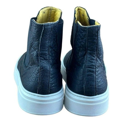 Drudd men Crust Leather boot Black High Top Sneakers.