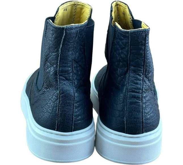 Drudd men Crust Leather boot Black High Top Sneakers.