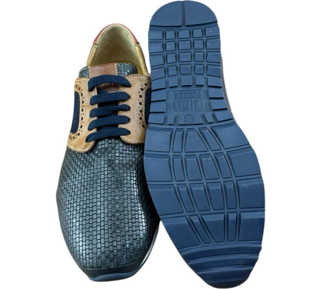 Galizio Torresi Men’s Designer Leather Casual Sneakers size 8.5-9  42 Navy Blue.
