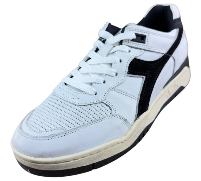 Diadora men Heritage Mi Frame Used 'White Black' Leather Sneakers