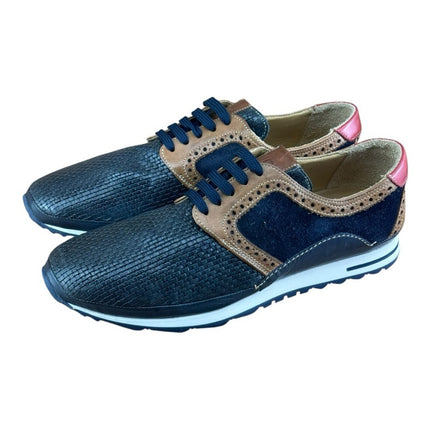 Galizio Torresi Men’s Designer Leather Casual Sneakers size 8.5-9  42 Navy Blue.