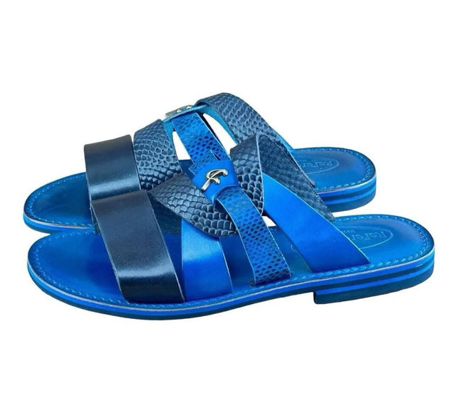 Re Ferdinando Vero Cuoio Blue  Slides sandal.
