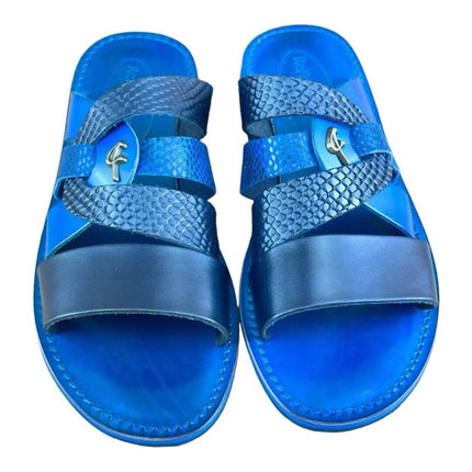 Re Ferdinando Vero Cuoio Blue  Slides sandal.