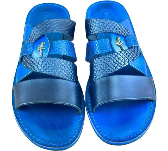 Re Ferdinando Vero Cuoio Blue  Slides sandal.
