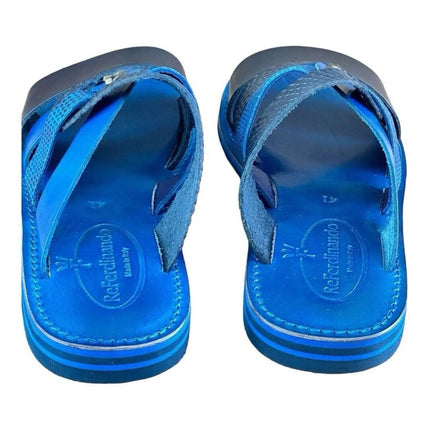 Re Ferdinando Vero Cuoio Blue  Slides sandal.