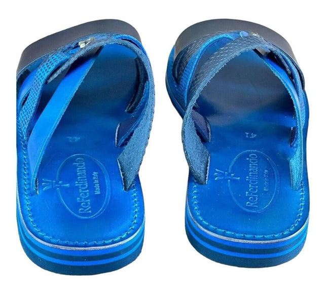 Re Ferdinando Vero Cuoio Blue  Slides sandal.