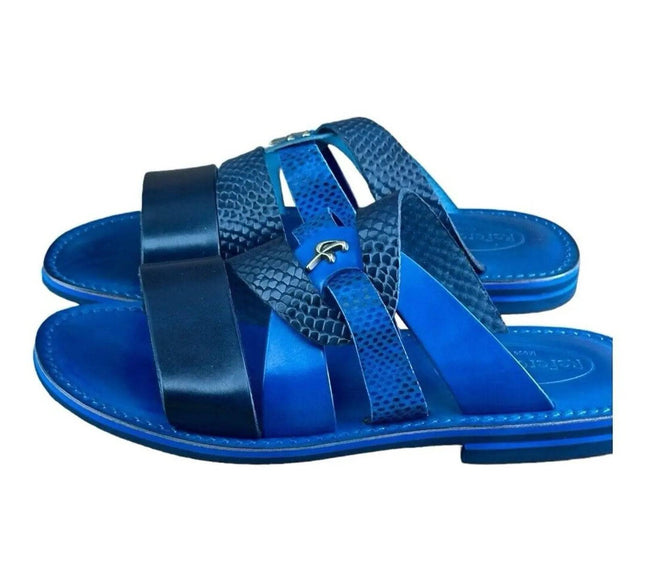 Re Ferdinando Vero Cuoio Blue  Slides sandal.