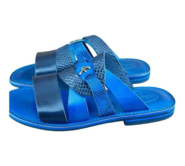 Re Ferdinando Vero Cuoio Blue  Slides sandal.