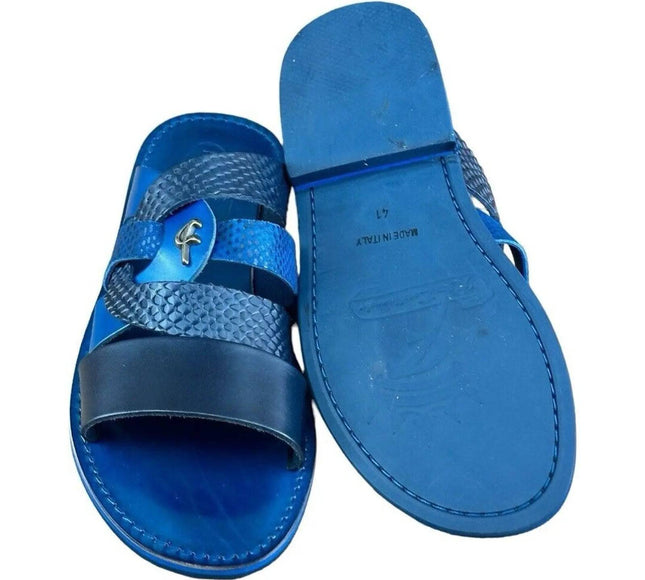 Re Ferdinando Vero Cuoio Blue  Slides sandal.