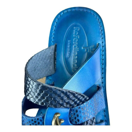 Re Ferdinando Vero Cuoio Blue  Slides sandal.
