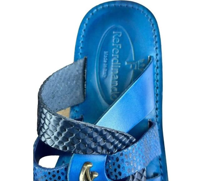 Re Ferdinando Vero Cuoio Blue  Slides sandal.