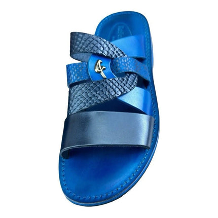 Re Ferdinando Vero Cuoio Blue  Slides sandal.