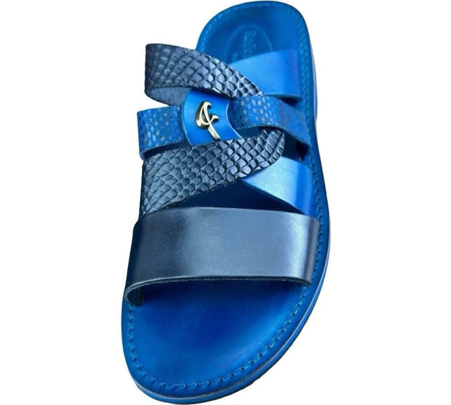 Re Ferdinando Vero Cuoio Blue  Slides sandal.