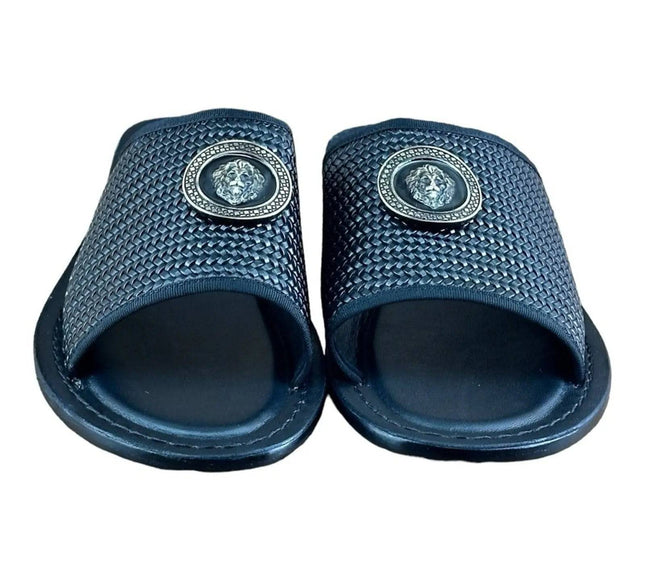 Re Ferdinando  Woven Slides sandal Medusa the lion.