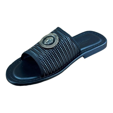 Re Ferdinando  Woven Slides sandal Medusa the lion.