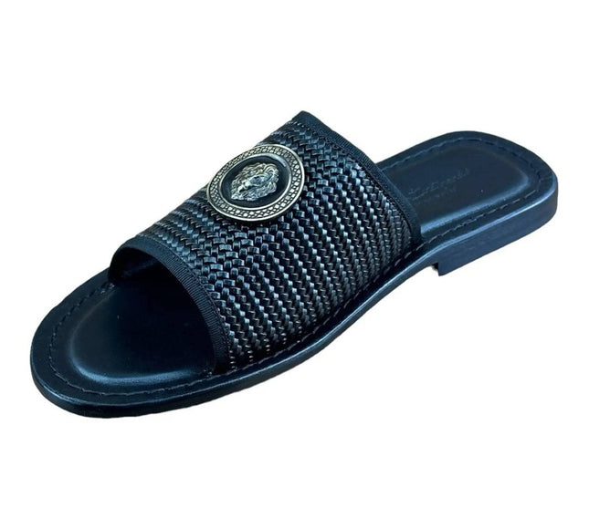 Re Ferdinando  Woven Slides sandal Medusa the lion.