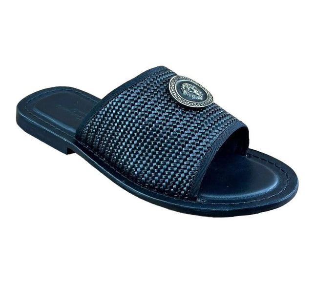 Re Ferdinando  Woven Slides sandal Medusa the lion.