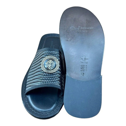 Re Ferdinando  Woven Slides sandal Medusa the lion.