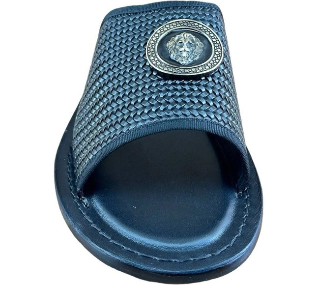 Re Ferdinando  Woven Slides sandal Medusa the lion.